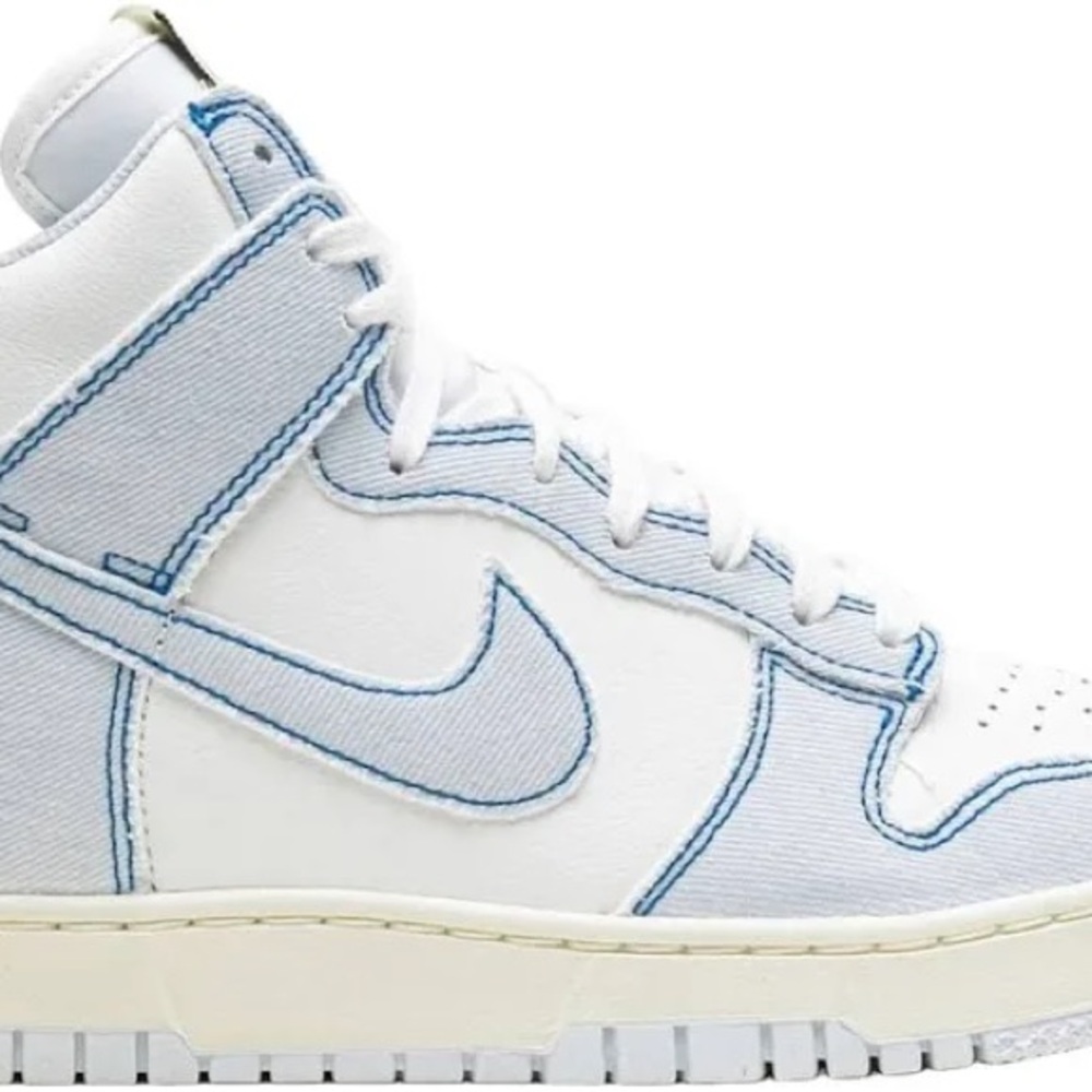 Nike Women's High-Top Sneakers in White with Light Blue Trim